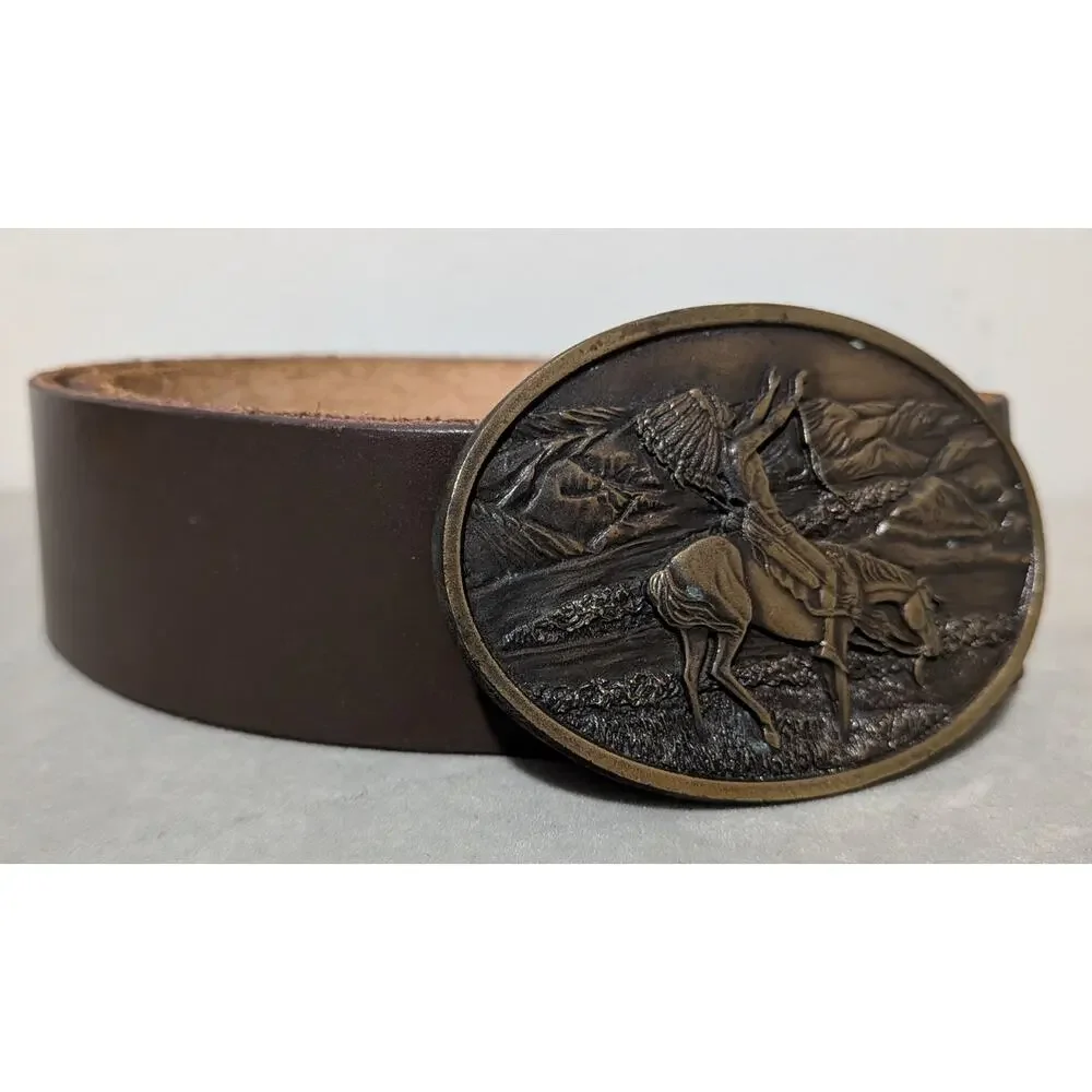 Vintage 1977 Chief Joseph Belt Buckle Bergamot Brass Works Siskiyou Leather 43